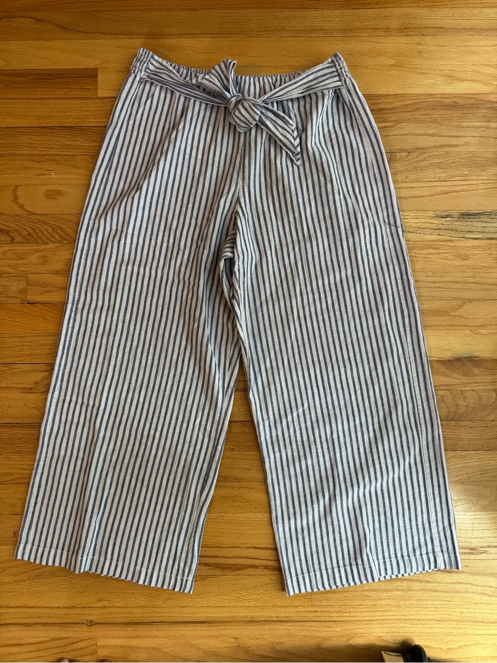 beachlunchlounge Blue & White Striped Linen Pull-On Pants